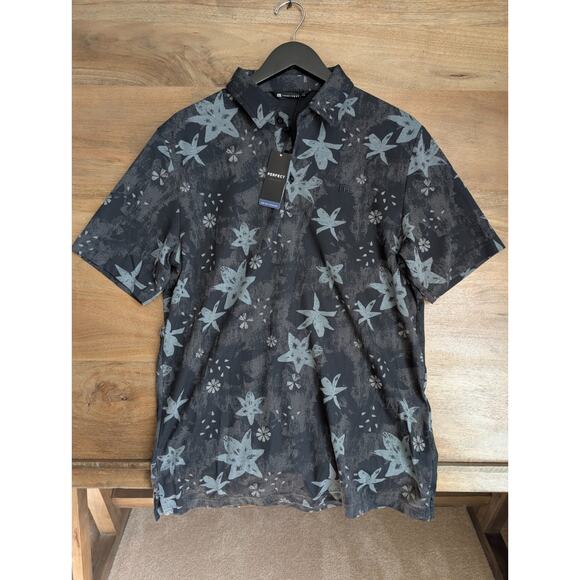 Travis Mathew Trek Tide Polo Shirt Mens Large Black Floral Golf Performance NWT - Picture 1 of 5